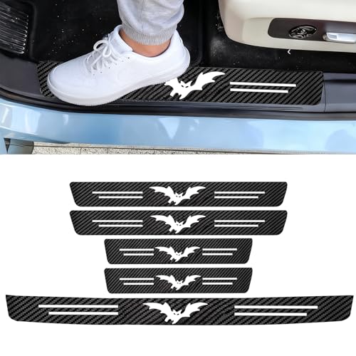 Bat 5PCS Car Door Sill Protector,Carbon Fiber Leather Door Sill Sticker,Decor Doors Sill Scuff Plate Sticker for All Car Models,Bats Gifts for Men Women,Bat Car Accessories Decor - color: Bat