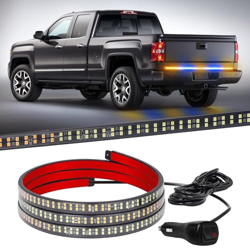 XRIDONSEN 60 inch Amber Blue Truck Tailgate Strobe Lights Strip 360 LED Tail Light Bar Flashing Warning Hazard Safety Rear Emergency Lights for Tow Plow Trucks Construction Vehicles Pickup Trailer - color: Amber/Blue