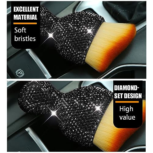 zipelo Auto Interior Dust Brush, Car Detailing Cleaning Brush with Diamond, Bling Handle Soft Bristles Dusting Tool, Scratch Free Dirt Clean Brushes for Vehicle Dashboard, Air Conditioner Vent (Black) - color: Black