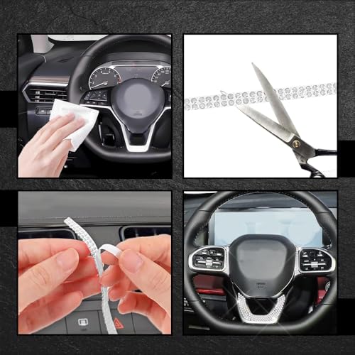 Bling Car Trim Self Adhesive Strip, 16.4Ft Crystal Rhinestone Vehicle Dashboard Line Molding Stickers, Universal Diamond Auto Interior Exterior Decor Accessories for Women Girls (White)