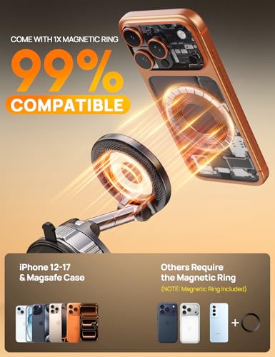 Upgraded Magnetic Car Phone Holder for Magsafe, 360° Adjustable Vacuum Suction Car Phone Mount [98 LBs Suction], Phone Holders for Your Car Fit Phone 17 Pro Max 16 15 14 13 12