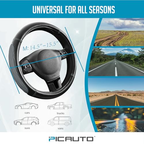 PIC AUTO Steering Wheel Cover, Gray Thick Rhombic Foam and Premium Leather, Universal 14.5-15.5 Inch Breathable Anti-Slip Steering Wheels Accessories for Men & Women - color: Gray