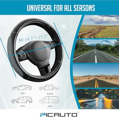 PIC AUTO Steering Wheel Cover, Gray Thick Rhombic Foam and Premium Leather, Universal 14.5-15.5 Inch Breathable Anti-Slip Steering Wheels Accessories for Men & Women - color: Gray