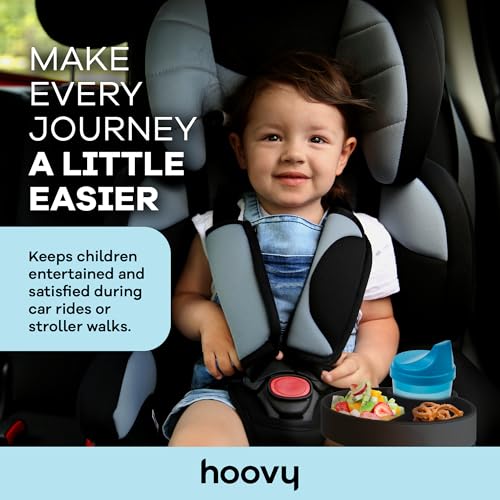 Hoovy Silicone Cup Holder Tray for Car Seat, Booster Seat, Stroller - Carseat Snack Trays for Kids Travel - Cup Holders Food Tray - Midnight 1 Pack