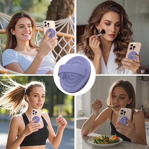 Magnetic Phone Grip Ring Holder, Liquid Silicone Magnet Cell Phone Grip Finger Loop, Compatible with Magsafe, Back of Phone for iPhone 17/16/15/14/13/12 Series, Lavender - color: Lavender