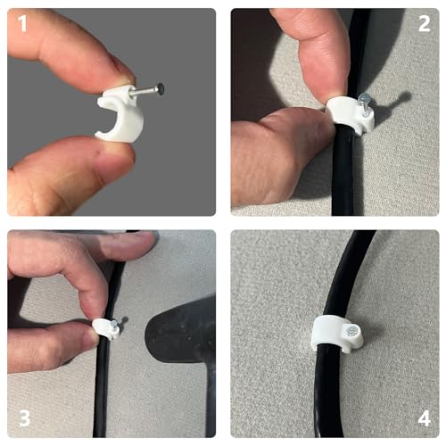 Jadaol Wide Design Cable Clips with Nails, 250 Pack Cord Wire Clips (4mm 5mm 6mm 8mm 10mm), Nail-in Round Cable Tacks for Ethernet Cable, Coaxial, TV, Speaker, Electrical Wire, White - size: 4/5/6/8/10mm - Wide Design