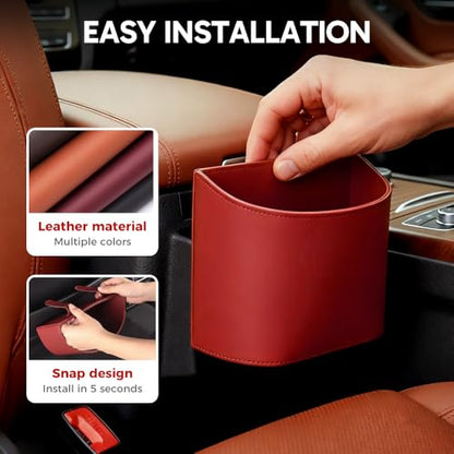 Universal Leather Car Door Cup Holder Trash Can, Leakproof Car Trash Bin,Multifunctional Back Seat Car Organizer for Hold Phones, Snacks, Drinks (A-White) - color: A-White