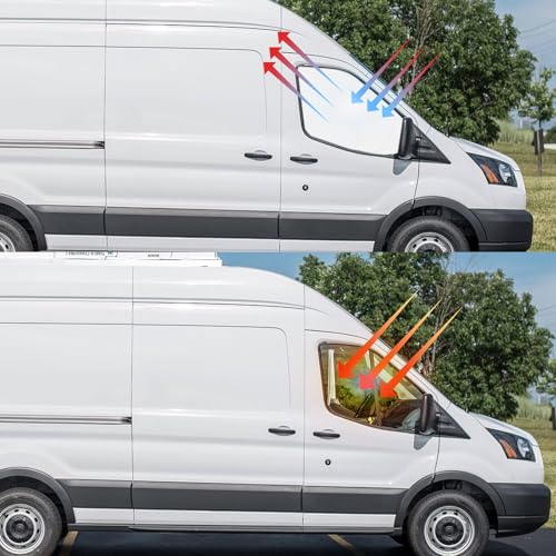 Front Side Window Sun Shade with Suction Cups for 2015-2024 Fo-rd Transit Van High and Medium Roof, Foldable Window Sunshade Sun Visor Protector, Side Shades Blocks UV Ray Heat, Pack of 2 - size: Silver & Black-Fit 2015-2024 Ford Transit