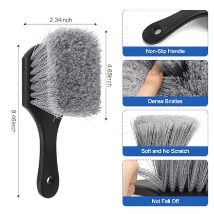 Wheel Rim Tire & Carpet Cleaning Brush Set, Soft & Stiff Bristle Wash Cleaning Supplies Kit for Car All Exterior Surface and Car Interior Cleaning Brush for Car Truck SUV RV Motorcycle (Blue)