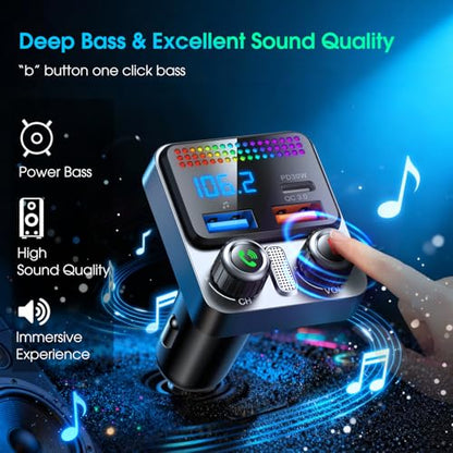 Bluetooth 5.4 Car Adapter 48W Charging USB Bluetooth Adapter for Car,Wireless Fm Transmitter Radio,Song Switching,Handsfree Calling and Audio Receiver,HiFi Music Player,Matrix LED Effects