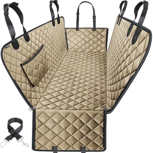 URPOWER Dog Car Seat Cover for Pets 100% Waterproof Seat Cover Hammock 600D Heavy Duty Scratch Proof Nonslip Durable Soft Back Seat Covers for Full Size Trucks - color: Light Brown, size: XL - 60" Length