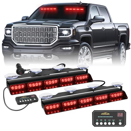 XRIDONSEN 2x 17 inch Red Emergency Lights Bar 40 LED Dash Visor Interior Front/Rear Windshield Strobe Lights Safety Flashing Warning Hazard for Ambulance Firefighter Police Vehicles Trucks Car - color: Red