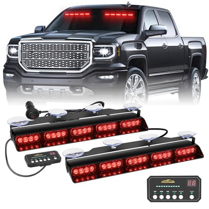 XRIDONSEN 2x 17 inch Red Emergency Lights Bar 40 LED Dash Visor Interior Front/Rear Windshield Strobe Lights Safety Flashing Warning Hazard for Ambulance Firefighter Police Vehicles Trucks Car - color: Red