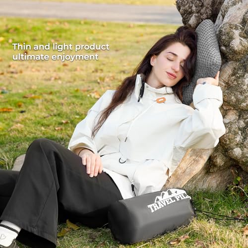 Travel Pillow Memory Foam Pillows, Camping Pillow-Compressible Medium Firm, Breathable Cover, Ideal Backpacking Hiking, Bed Pillows, Airplane and Car (Dark Grey, L) - color: Dark Grey, size: L-23.6*15.7in