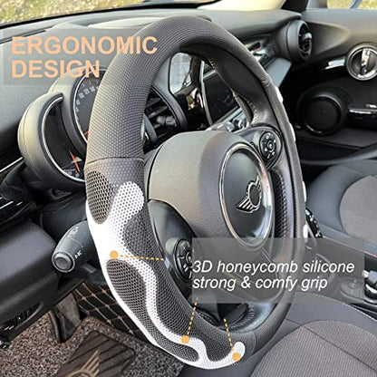 PINCTROT Comfy Grip Steering Wheel Cover, Anti-Slip Design, Universal 14.5-15 Inch(Silicone White) - color: 5.White, size: Medium(Standard) Size[14 1/2''-15'']