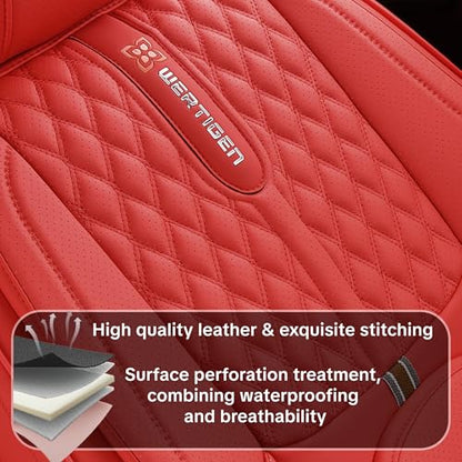 Red Car Seat Covers, Universal Fit for Most Vehicles, Premium Waterproof Leather, Pet-Friendly Car Seat Covers with Lumbar Support, Non-Slip, Airbag Compatible, Protects Car Interior - color: Red
