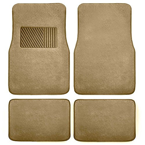 FH Group Car Floor Mat 4 Piece Set Driver's Seat with Heel Pad Deluxe Front 66 x 43 cm Rear 32 x 43 cm Beige - color: Beige