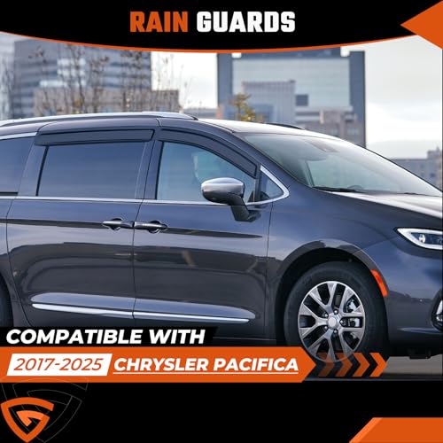 Rain Guards Fit for Chrysler Pacifica 2017 2018 2019 2020 2021 2022 2023 2024 2025, Tape-On Side Window Deflector Durable 2017-2025 Pacifica Rain Guard Black 4 PCS - size: Fit for Chrysler Pacifica 2017-2025