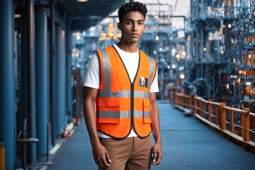 caparazon Unisex High-Visibility Reflective Safety Vest with Zippered Pockets - ANSI/ISEA Certified for Enhanced Work Safety - color: Orange Flag