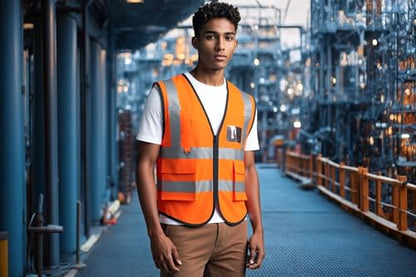 caparazon Unisex High-Visibility Reflective Safety Vest with Zippered Pockets - ANSI/ISEA Certified for Enhanced Work Safety - color: Orange Flag