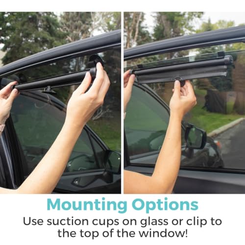 Toddleroo by North States - Extra Wide Car Window Shades for Baby: Car Shades for Side Windows - Retractable Pull-Down Roller - Black - 2-Pack