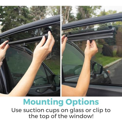 Toddleroo by North States - Extra Wide Car Window Shades for Baby: Car Shades for Side Windows - Retractable Pull-Down Roller - Black - 2-Pack