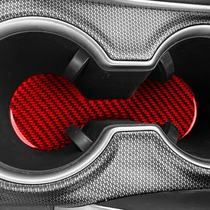 Durable Real Carbon Fiber Car Front Cup Holders Embedded Sticker Compatible with Toyota Camry 2018-2024 2019 2020 2021 2022 2023 Accessories Interior Decal Red - color: Front Cup Holder Pad