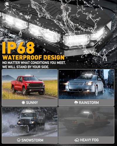 HLauto 406D Rooftop Emergency Strobe Lights Bar, 102 LED White Mini Beacon Safety Flashing Warning Traffic Lights Bar w/Magnetic Base for 12-24V Trucks, Construction Vehicles, Snowplow, Cars - color: White