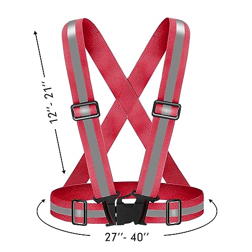 High Visibility Reflective Vest Safety Vest Running Reflective Gear Adjustable Reflective Vest for Walking,Jogging,Hiking,Night Cycling - color: Red