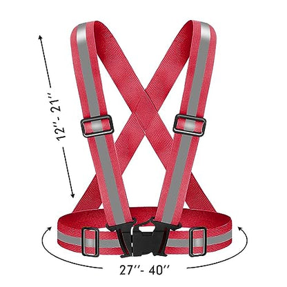High Visibility Reflective Vest Safety Vest Running Reflective Gear Adjustable Reflective Vest for Walking,Jogging,Hiking,Night Cycling - color: Red