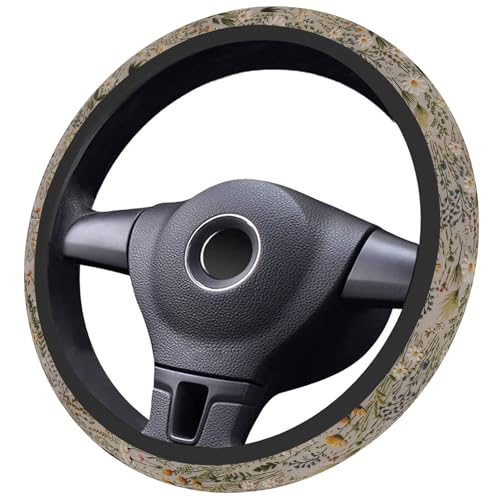 Steering Wheel Cover, Retro Wildflowers Flowers Steering Wheel Cover for Women Men Universal 15 Inch Steering Wheel Protector Fit Auto SUV Sedan Vans Trucks - color: White Flowers