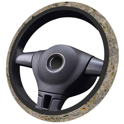 Steering Wheel Cover, Retro Wildflowers Flowers Steering Wheel Cover for Women Men Universal 15 Inch Steering Wheel Protector Fit Auto SUV Sedan Vans Trucks - color: White Flowers