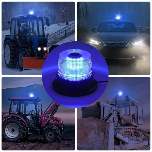 Justech 40LED Magnetic Strobe Light, 7 Flash Patterns Flashing Warning Light High Visibility, IP65 Waterproof Emergency Beacon with 16ft/5m Straight Cord for 12-24V Snow Plow Trucks Vehicles (Blue)