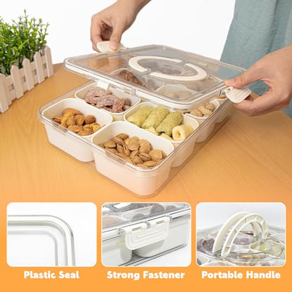 Divided Serving Tray with Lid and Handle,8 Compartments Snacks Box,Snack Fruit Tray,Veggie Tray,Portable Platter for Candy Fruits Nuts Snack Party Entertaining Picnic(2 PCS) - color: 2pcs Serving Tray