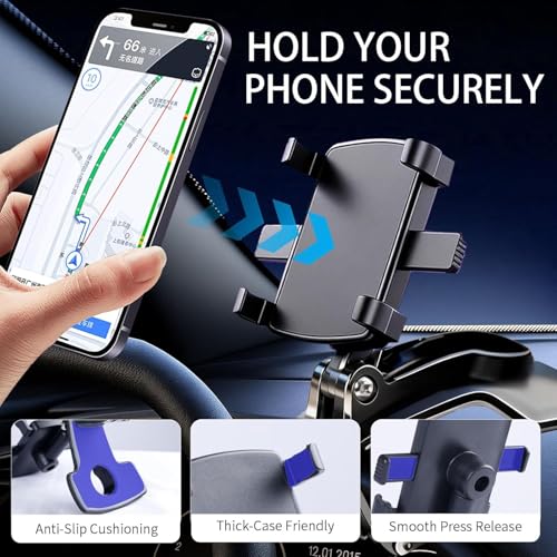 YUHENG Car Phone Holder Mount for Dashboard Rearview Mirror Sun Visor,360° Rotation & Strong Grip,Universal Adjustable Phone Clamp for iPhone 17 Pro Max 3–7” Phones | One-Hand Use, No-Block View