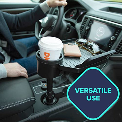 Premium Car Cup Holder Tray - Adjustable Food Tray with Cup Holder & Phone Slot - Premium Car Tray Table with 360° Swivel Arm for Easy Turning from Driver to Passenger Seat - Gift for Men and Women