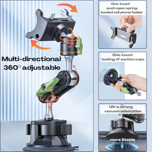 Suction Cup Phone Mount, Ultra-Stable Phone Holder for Vlog Shooting, 360 Rotation for Windshield, Roof Glass, Car Window, Fit for All Smartphones - style: Standard