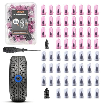 Tire Repair Rubber Nail Kit, Premium Spiral Screw-in Tire Plugs with 2 Sizes, Emergency Roadside Flat Tire Fix Tool for Car Truck Motorcycle Tractor ATV SUV - Fast Self Service Repair, 61 PCS - size: 60 PCS + Screwdriver