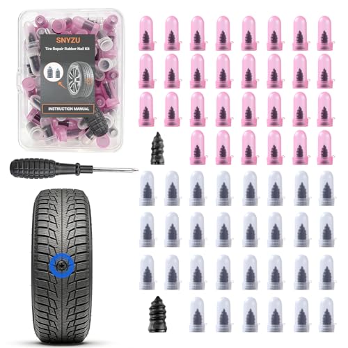 Tire Repair Rubber Nail Kit, Premium Spiral Screw-in Tire Plugs with 2 Sizes, Emergency Roadside Flat Tire Fix Tool for Car Truck Motorcycle Tractor ATV SUV - Fast Self Service Repair, 61 PCS - size: 60 PCS + Screwdriver