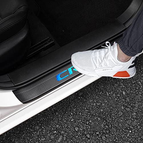 LEXLEY for 2006-2023 2024 2025 2026 CRV CR-V Carbon Fiber Style Leather Door Sill Protector Anti-Dirty Scuff Plate Cover Guard Sills Protector Trim,Welcome Pedal Protect 4PCS -Blue - color: Blue