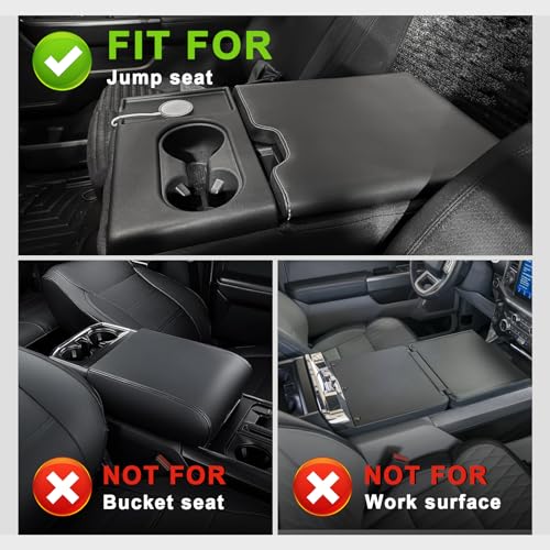 Muslogy Center Console Armrest Cover Fit for Ford F-150 F150 2015-2026 & F250 F350 F450 2017-2026 Accessories, Comfort Armrest Pad Console Lid Cushion Vegan Leather Regular Thick(Jump Seat ONLY) - size: 2) 15-25 |F150| Jump Seat, Regular