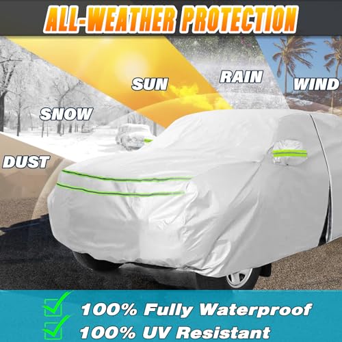 All Weather Universal Car Cover, Waterproof Snow Proof UV Proof Scratch Proof Bird Droppings Proof with Driving Cab Zipper, Fit for Pickup Truck Body Length 230" to 260" - Silvery