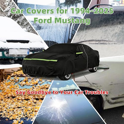 Car Cover for Ford Mustang 1994-2025, Custom Fit Waterproof All Weather Full Car Cover, Windproof Outdoor Cover with Driver-Side Zipper Door - size: for Ford Mustang