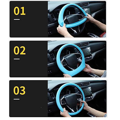 Cool Non-Slip Silicone Steering Wheel Protector, Car Steering Wheel Protective Cover, Non-Slip Car Steering Wheel Cover, Universal Fit Easy to Clean Steering Wheel Cover (Brown), RZX123