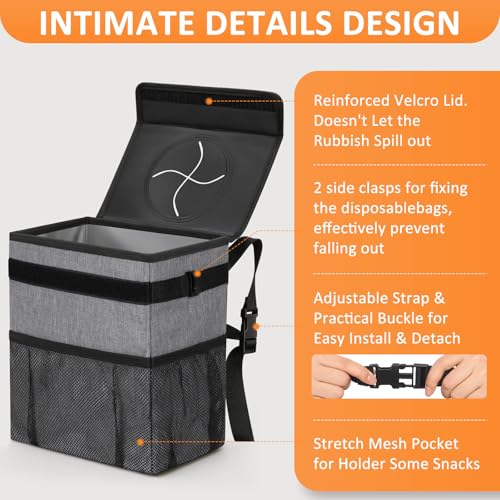 Vankor 3 Gallons Car Trash Can with Lid, Car Trash Bag Bin Hanging Waterproof Automotive Garbage Cans Leak Proof Vehicle Can Grey - color: Grey, size: 3 Gallons