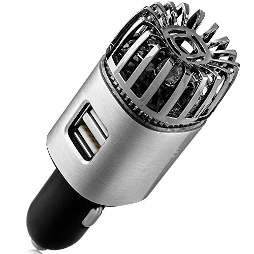 Car Air Purifier Ionizer - 12V Plug-in Ionic Anti-Microbial Car Deodorizer with Dual USB Charger - Smoke Smell, Pet and Food Odors, Allergens, Viruses Eliminator for Car (Matte Silver) - color: Matte Silver