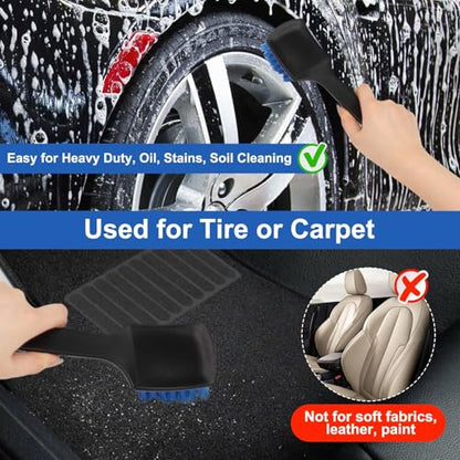 Wheel Rim Tire & Carpet Cleaning Brush Set, Soft & Stiff Bristle Wash Cleaning Supplies Kit for Car All Exterior Surface and Car Interior Cleaning Brush for Car Truck SUV RV Motorcycle (Blue)