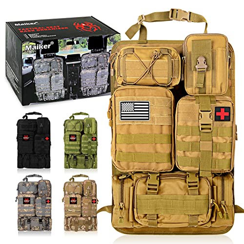 Universal Tactical Seat Back Organizer Vehicle Molle Panel Organizer Storage Bag with 5 Detachable Molle Pouch, Khaki - color: Khaki