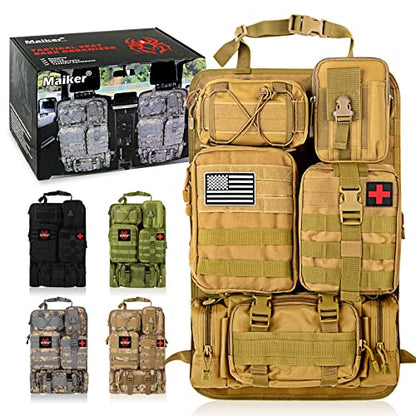 Universal Tactical Seat Back Organizer Vehicle Molle Panel Organizer Storage Bag with 5 Detachable Molle Pouch, Khaki - color: Khaki