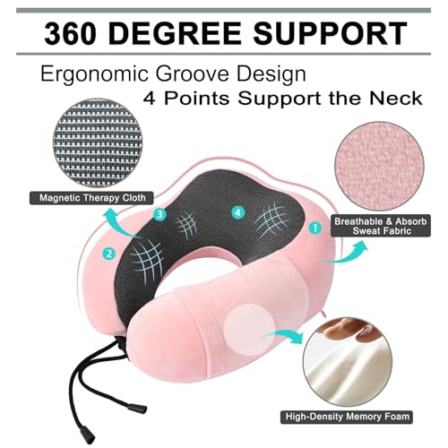 urnexttour Travel Pillow and Blanket Set Neck Pillows Soft Blankets with Sleep Mask Travel Essentials for Airplane Car Memory Foam Pink - color: B-pink